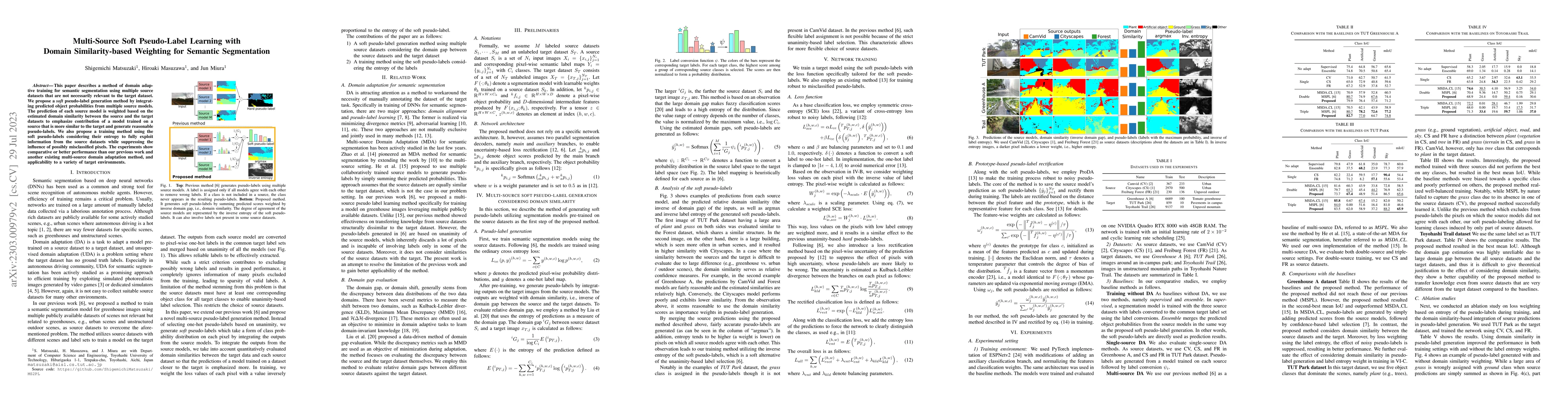Thumbnail for Multi-Source Soft Pseudo-Label Learning with Domain Similarity-based
  Weighting for Semantic Segmentation
