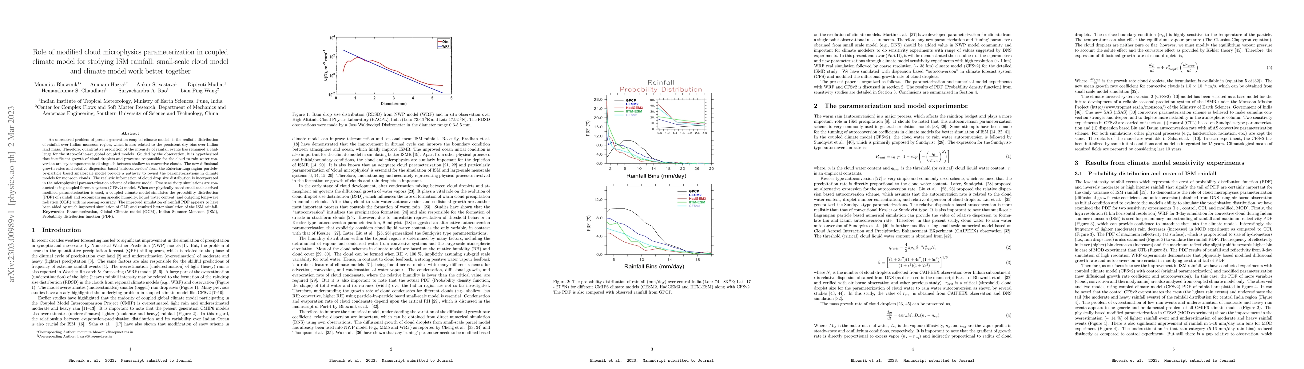 Thumbnail for Role of modified cloud microphysics parameterization in coupled climate
  model for studying ISM rainfall: small-scale cloud model and climate model
  work better together