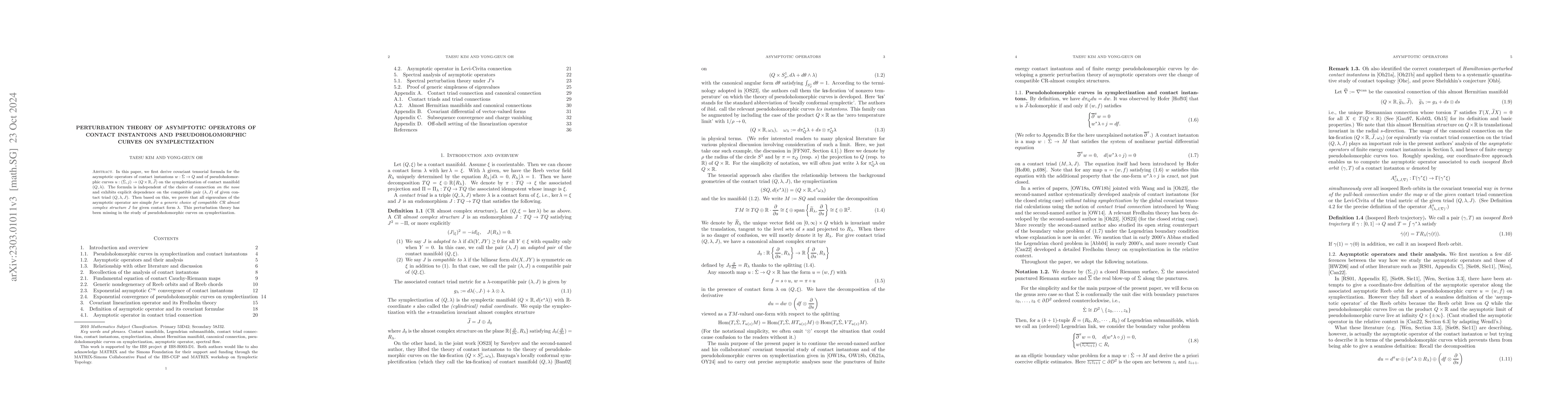 Thumbnail for Perturbation theory of asymptotic operators of contact instantons and
  pseudoholomorphic curves on symplectization