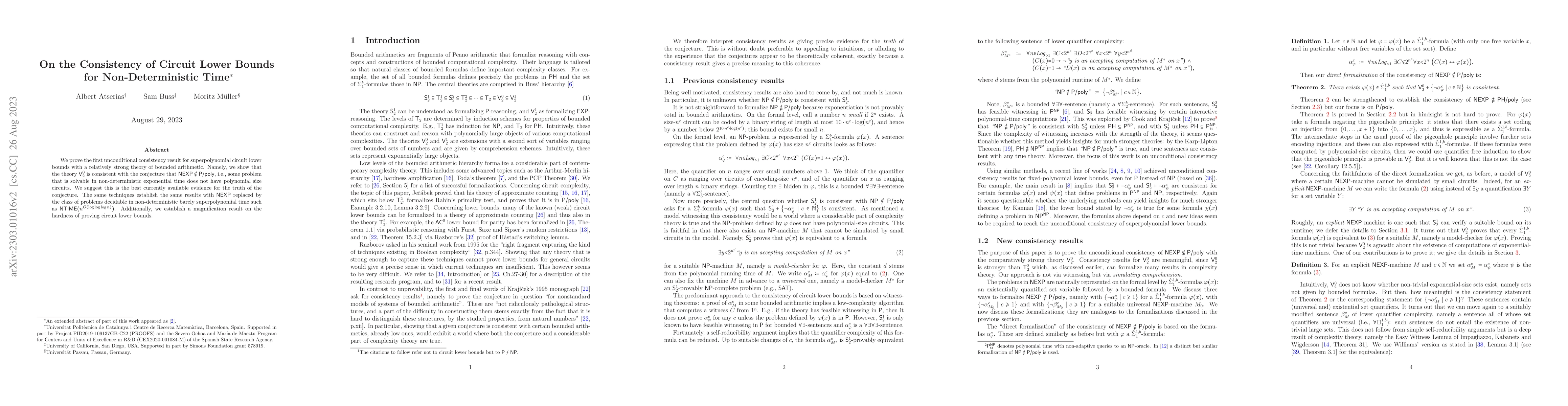 Thumbnail for On the Consistency of Circuit Lower Bounds for Non-Deterministic Time