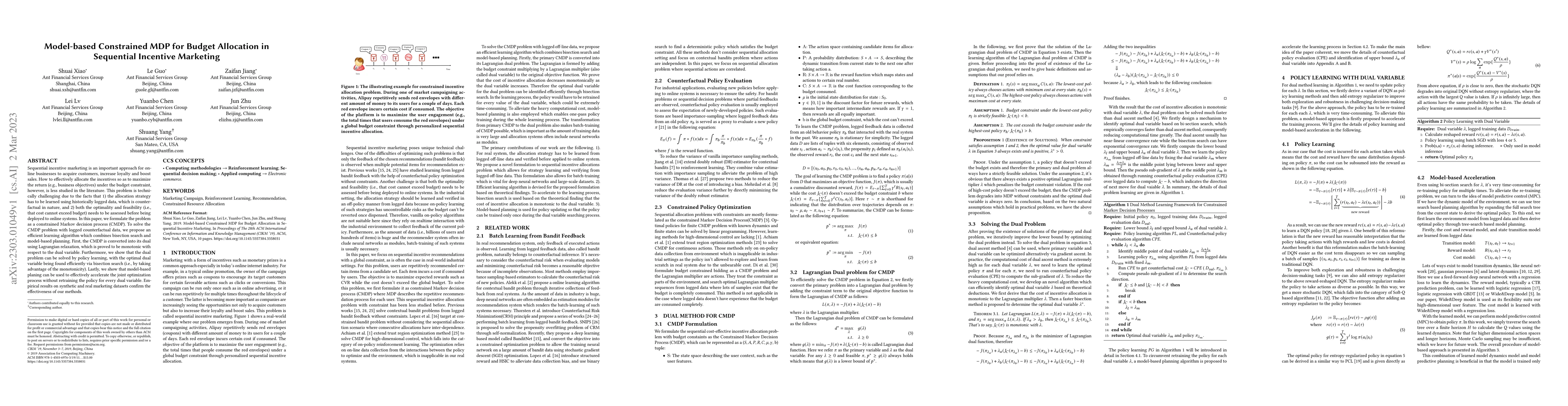 Thumbnail for Model-based Constrained MDP for Budget Allocation in Sequential
  Incentive Marketing