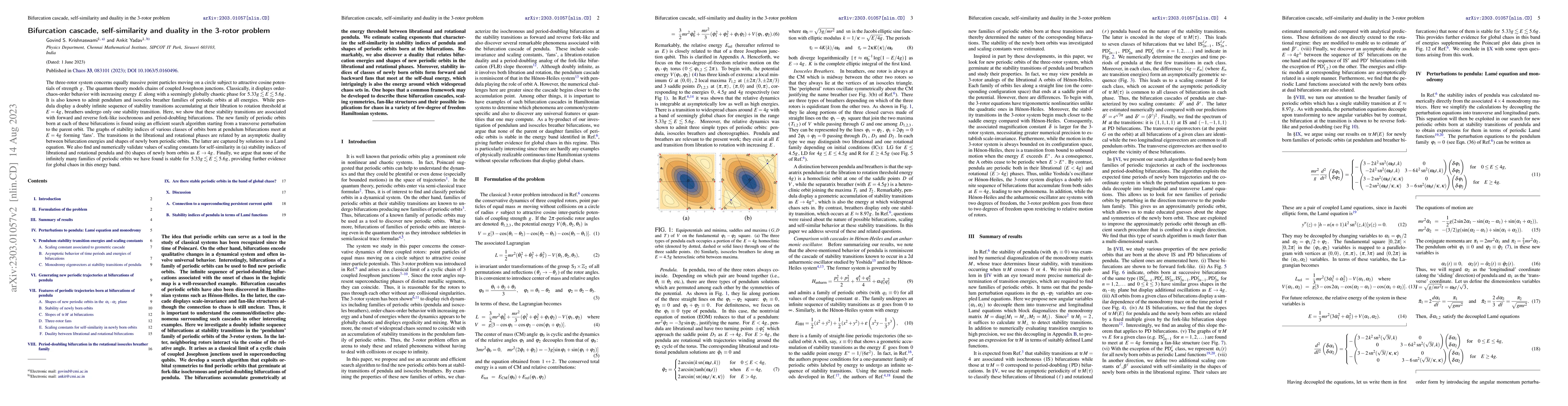 Thumbnail for Bifurcation cascade, self-similarity and duality in the 3-rotor problem
