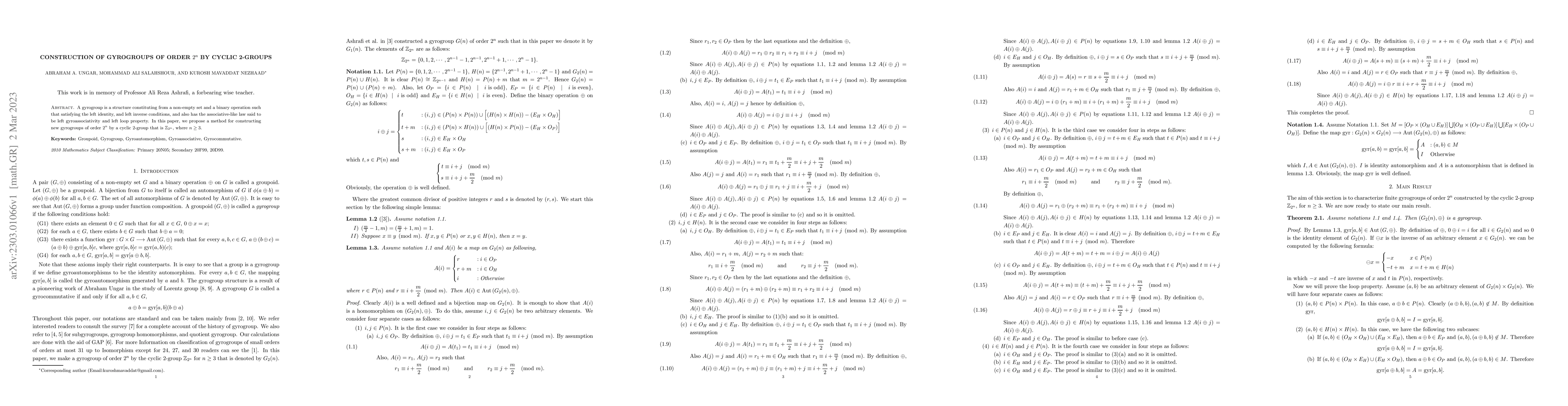 Thumbnail for Construction of Gyrogroups of Order $2^n$ by Cyclic 2-Groups