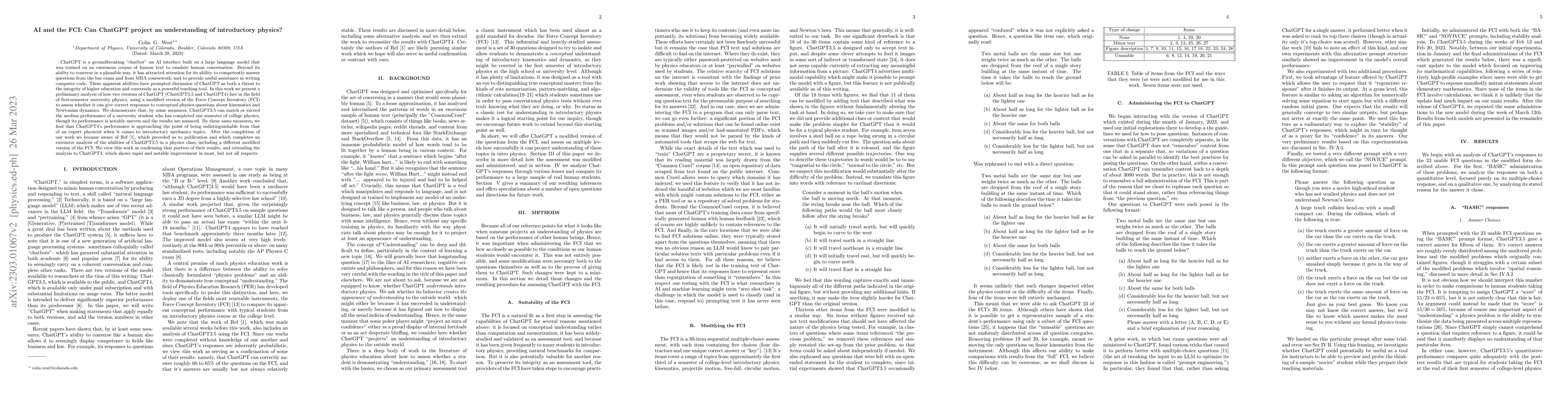 Thumbnail for AI and the FCI: Can ChatGPT Project an Understanding of Introductory
  Physics?