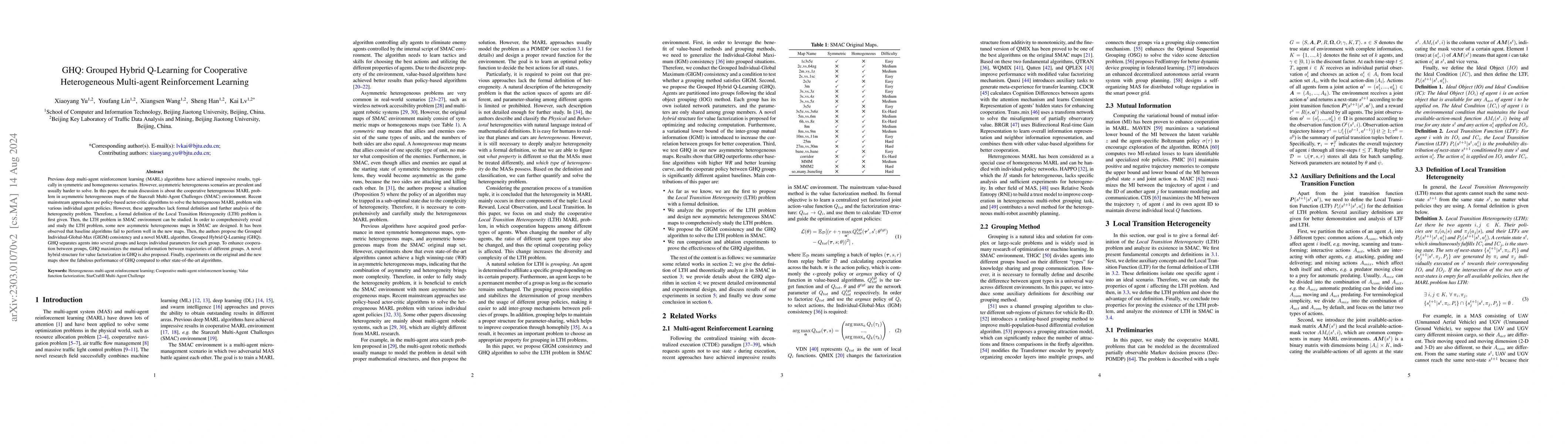 Thumbnail for GHQ: Grouped Hybrid Q Learning for Heterogeneous Cooperative Multi-agent
  Reinforcement Learning