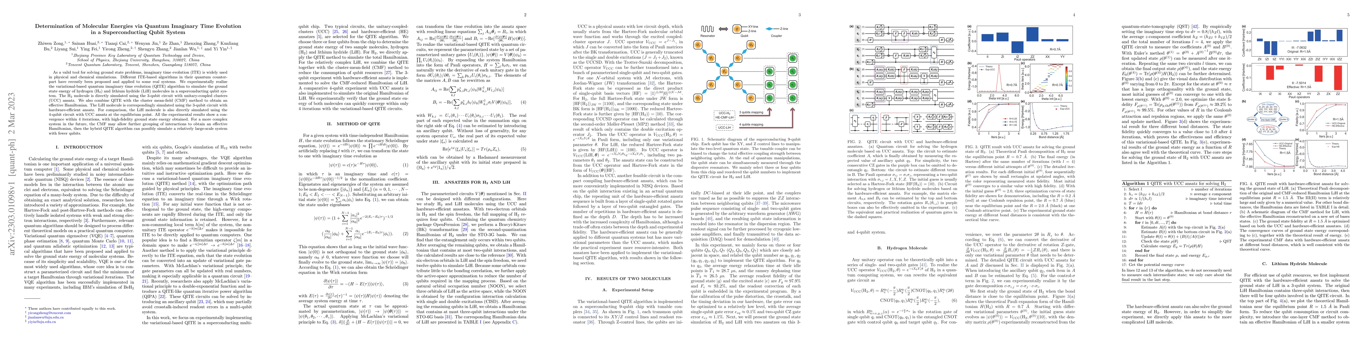 Thumbnail for Determination of Molecular Energies via Quantum Imaginary Time Evolution
  in a Superconducting Qubit System