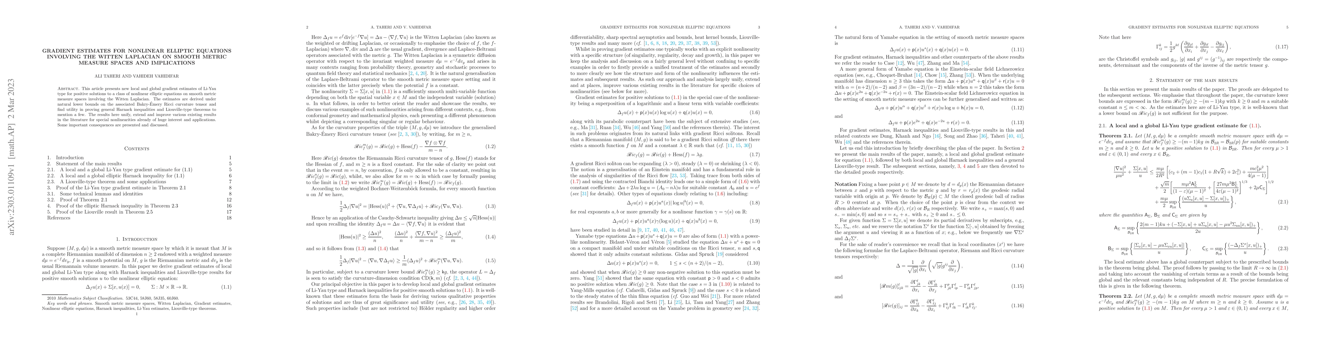 Thumbnail for Gradient estimates for nonlinear elliptic equations involving the Witten
  Laplacian on smooth metric measure spaces and implications