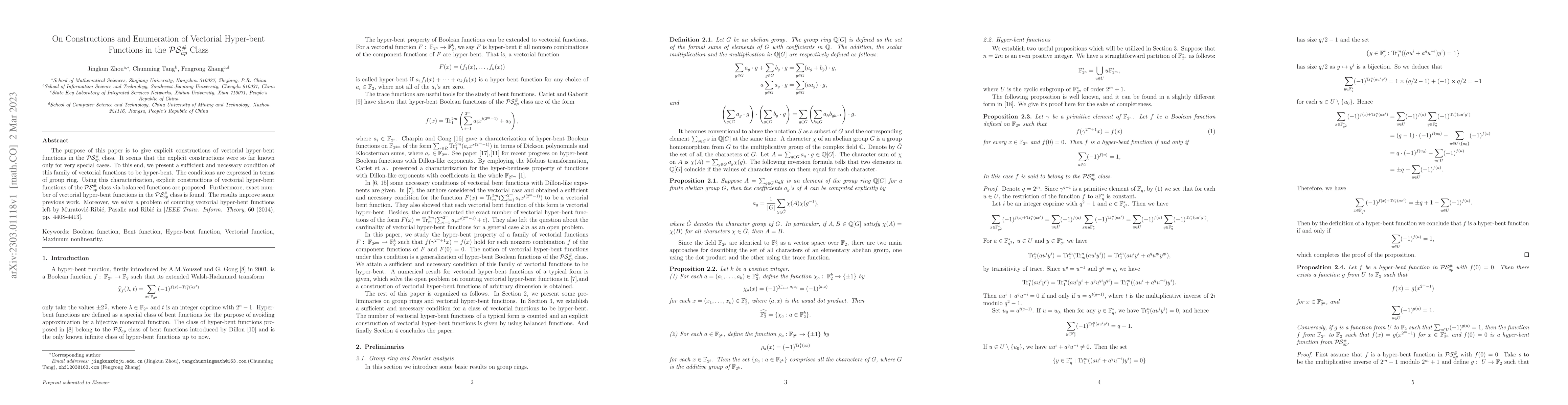 Thumbnail for On Constructions and Enumeration of Vectorial Hyper-bent Functions in
  the $\cP\cS_{ap}^{\#}$ Class