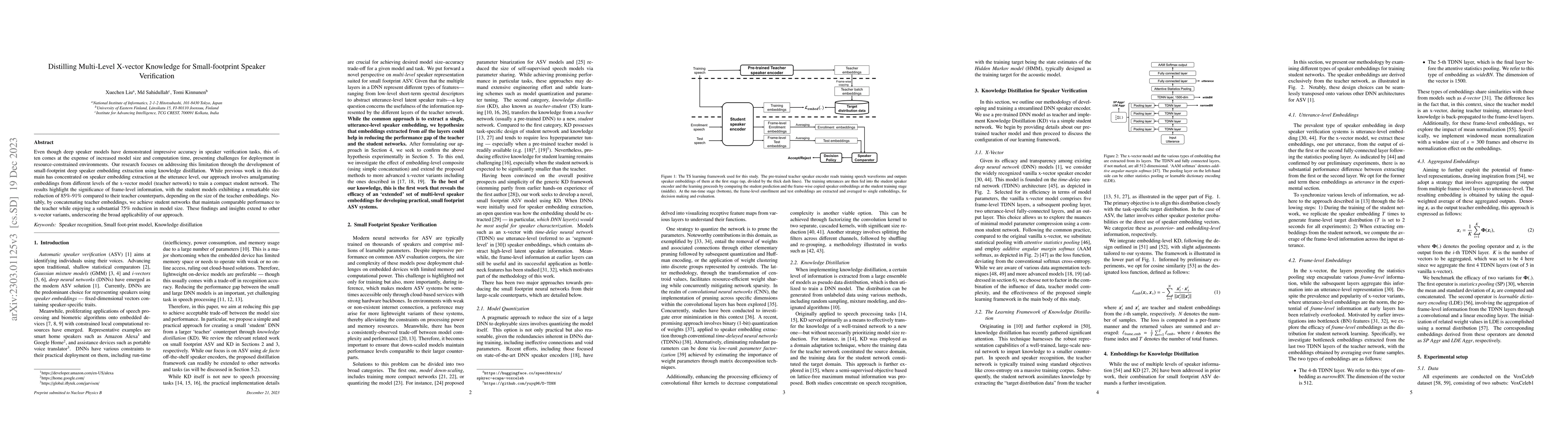 Thumbnail for Distilling Multi-Level X-vector Knowledge for Small-footprint Speaker
  Verification