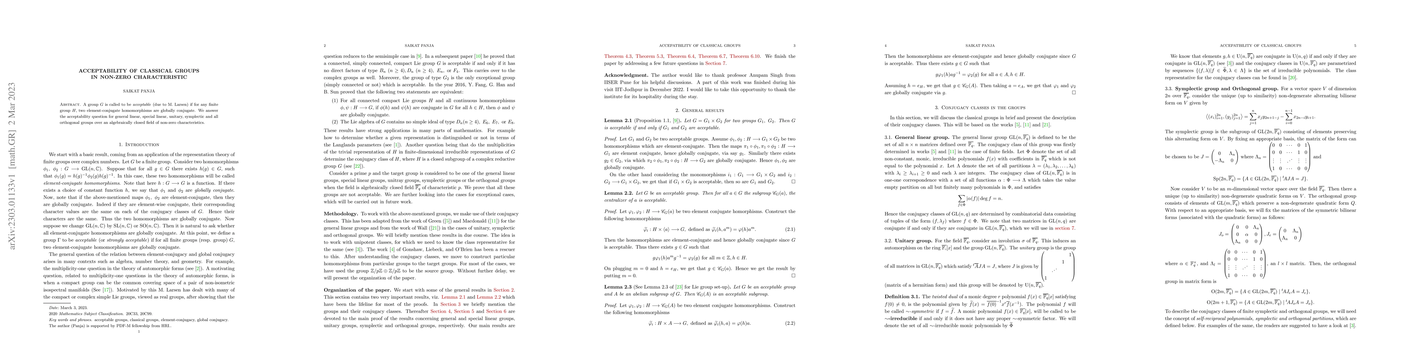 Thumbnail for Acceptability of classical groups in non-zero characteristic