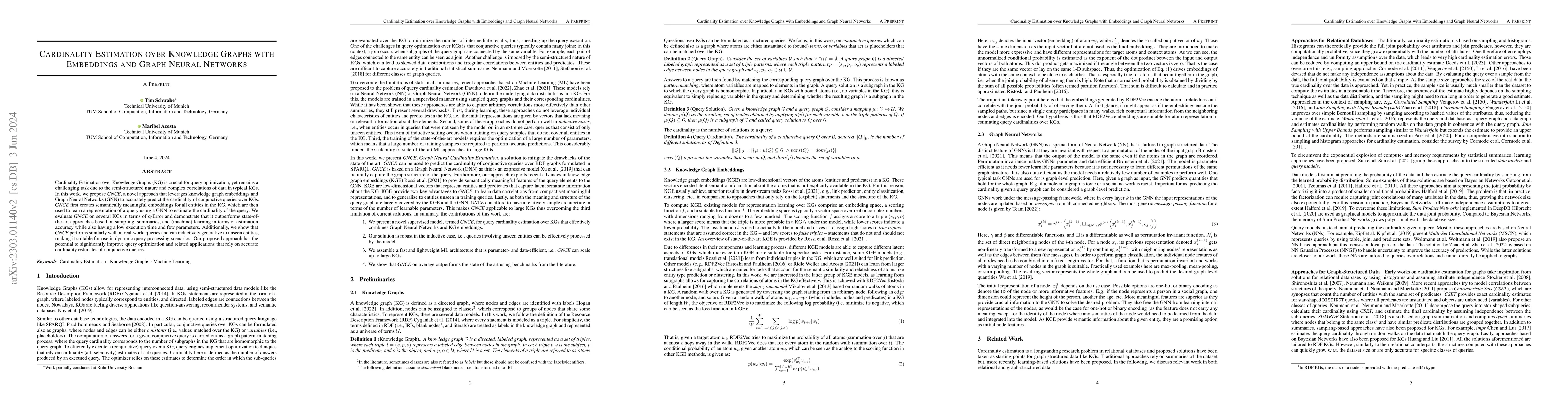 Thumbnail for Cardinality Estimation over Knowledge Graphs with Embeddings and Graph
  Neural Networks