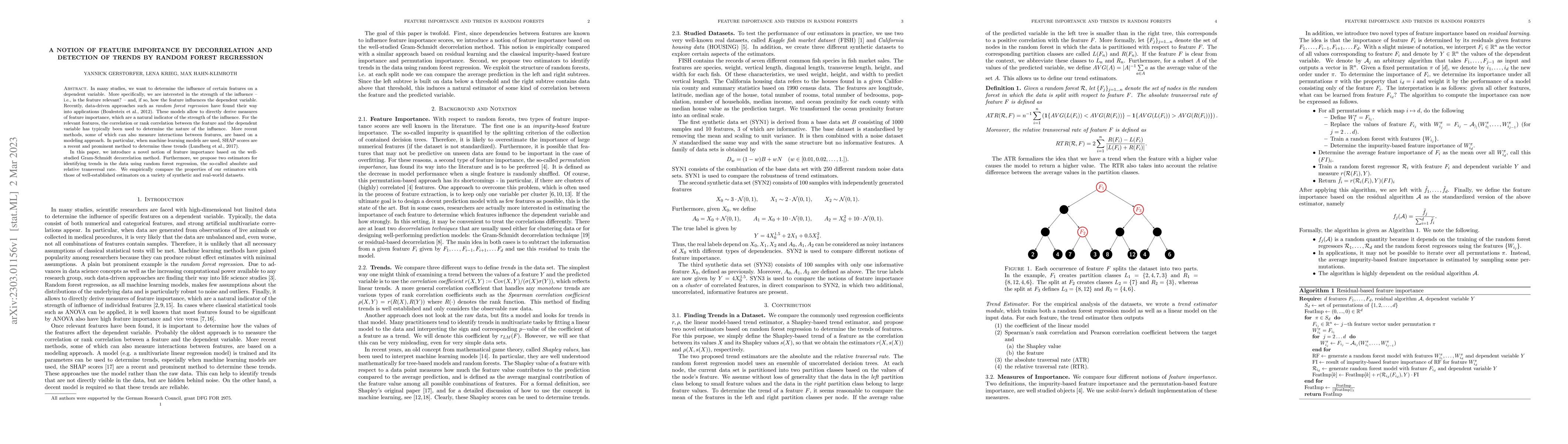 Thumbnail for A Notion of Feature Importance by Decorrelation and Detection of Trends
  by Random Forest Regression