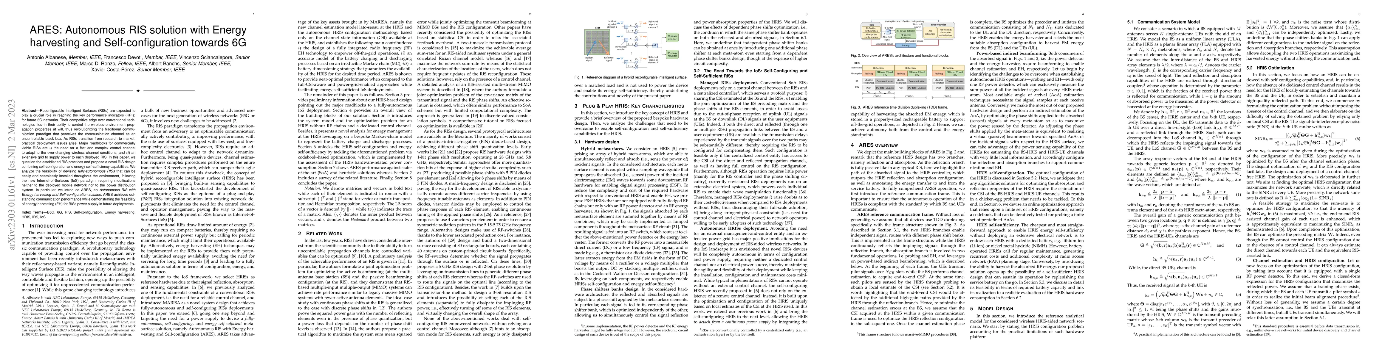 Thumbnail for ARES: Autonomous RIS solution with Energy harvesting and
  Self-configuration towards 6G