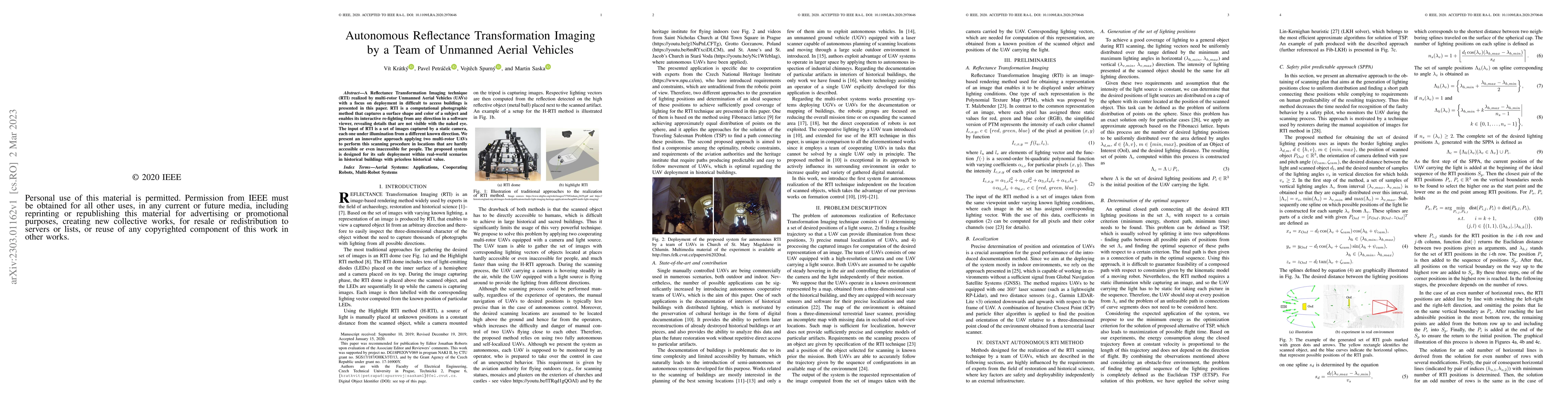 Thumbnail for Autonomous Reflectance Transformation Imaging by a Team of Unmanned
  Aerial Vehicles