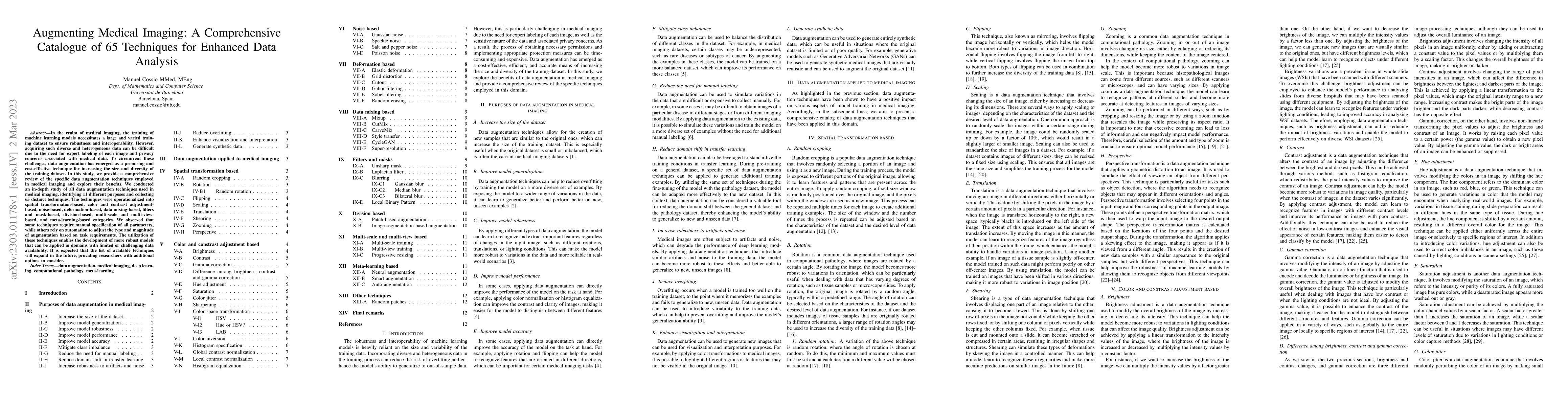 Thumbnail for Augmenting Medical Imaging: A Comprehensive Catalogue of 65 Techniques
  for Enhanced Data Analysis