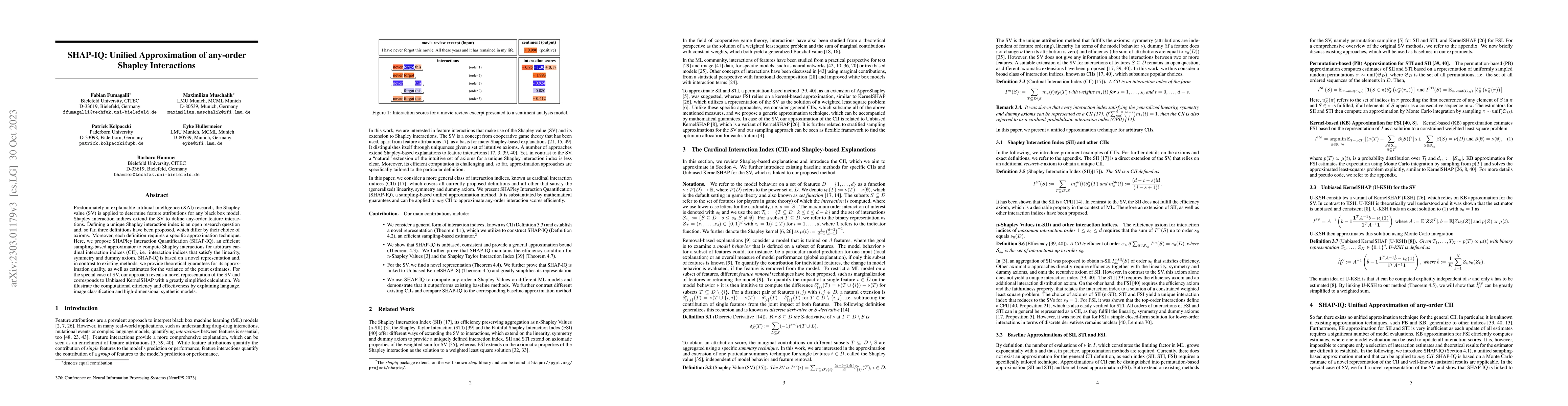 Thumbnail for SHAP-IQ: Unified Approximation of any-order Shapley Interactions