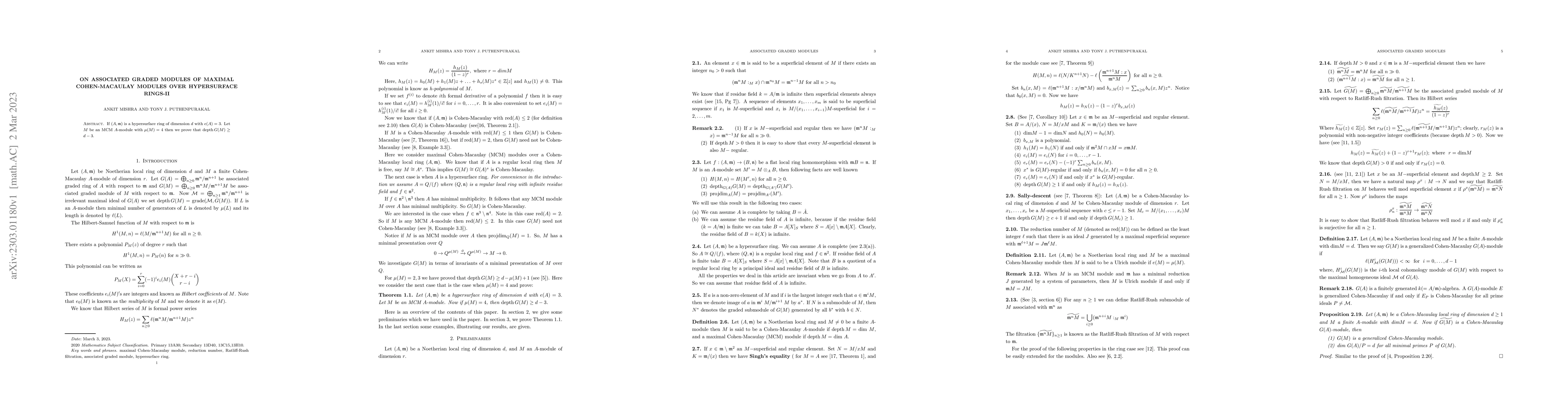 Thumbnail for On associated graded modules of maximal Cohen-Macaulay modules over
  hypersurface rings-II