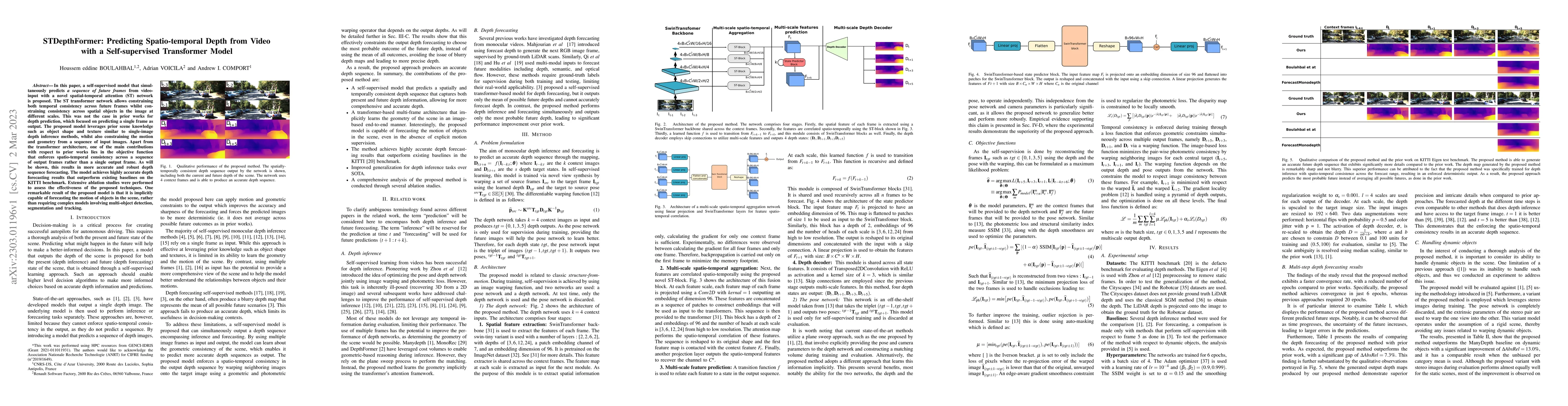 Thumbnail for STDepthFormer: Predicting Spatio-temporal Depth from Video with a
  Self-supervised Transformer Model