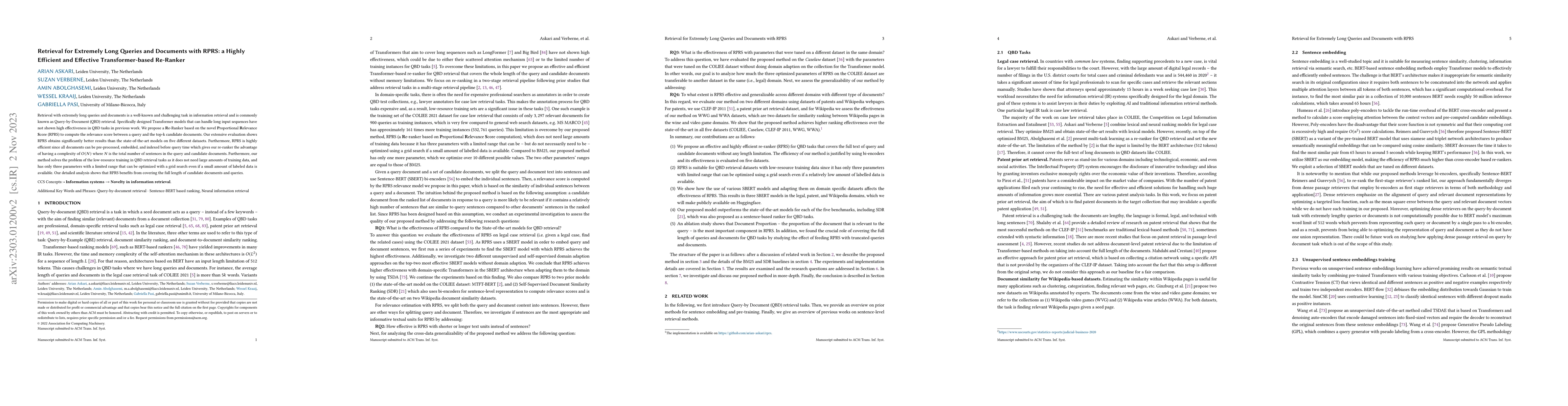 Thumbnail for Retrieval for Extremely Long Queries and Documents with RPRS: a Highly
  Efficient and Effective Transformer-based Re-Ranker