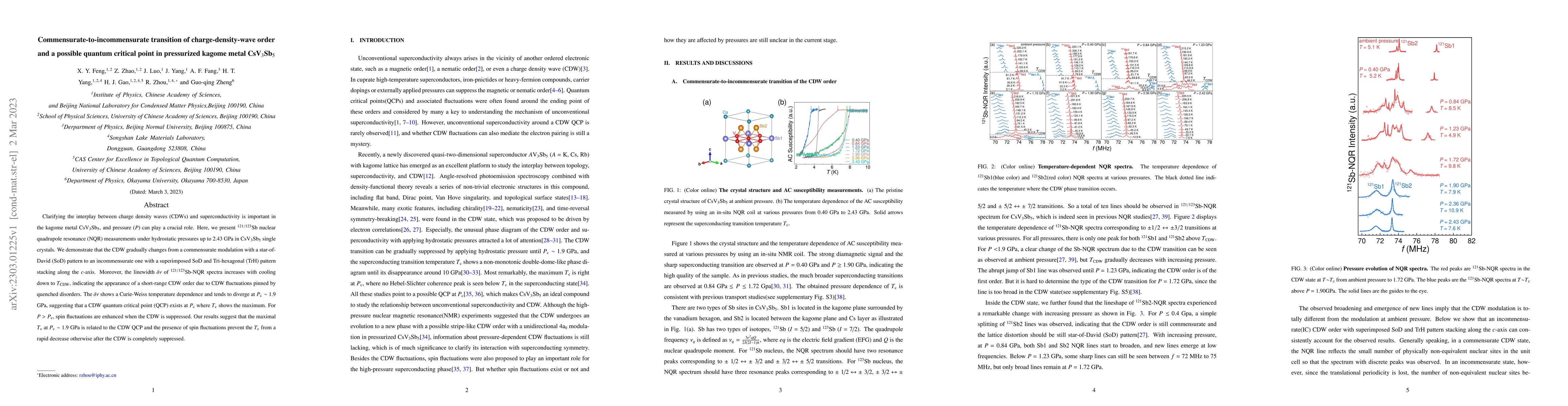 Thumbnail for Commensurate-to-incommensurate transition of charge-density-wave order
  and a possible quantum critical point in pressurized kagome metal
  CsV$_3$Sb$_5$