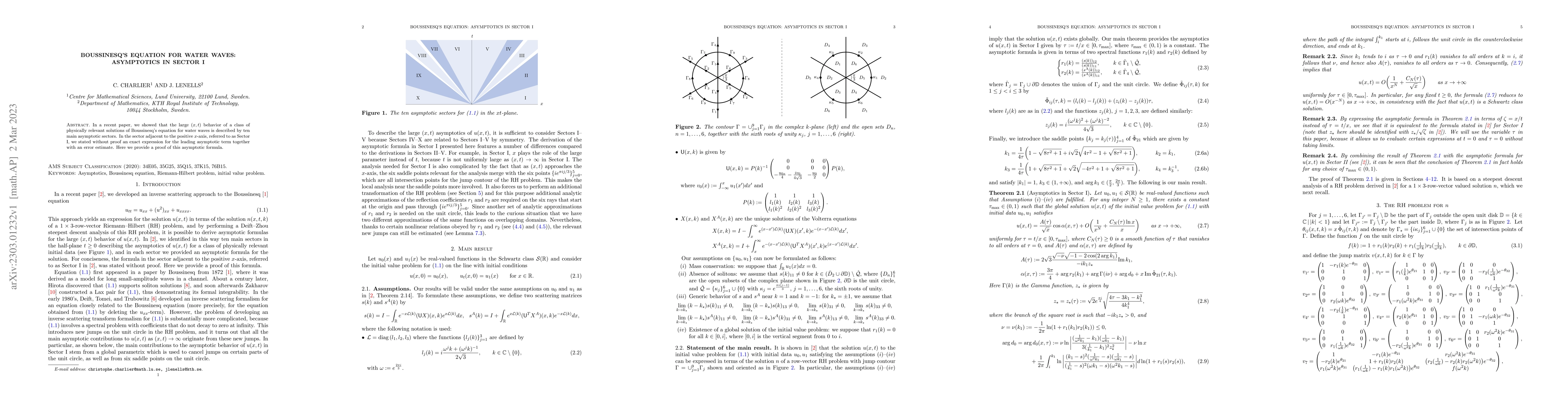 Thumbnail for Boussinesq's equation for water waves: asymptotics in Sector I
