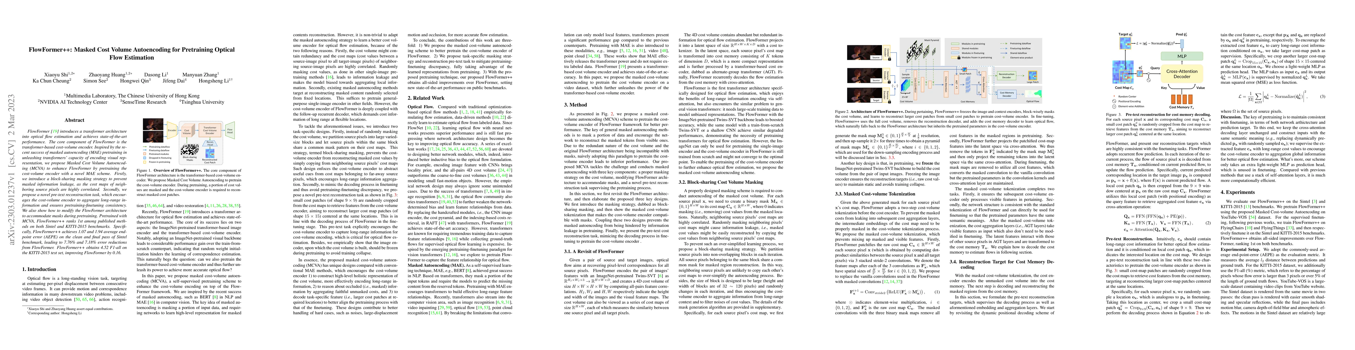 Thumbnail for FlowFormer++: Masked Cost Volume Autoencoding for Pretraining Optical
  Flow Estimation