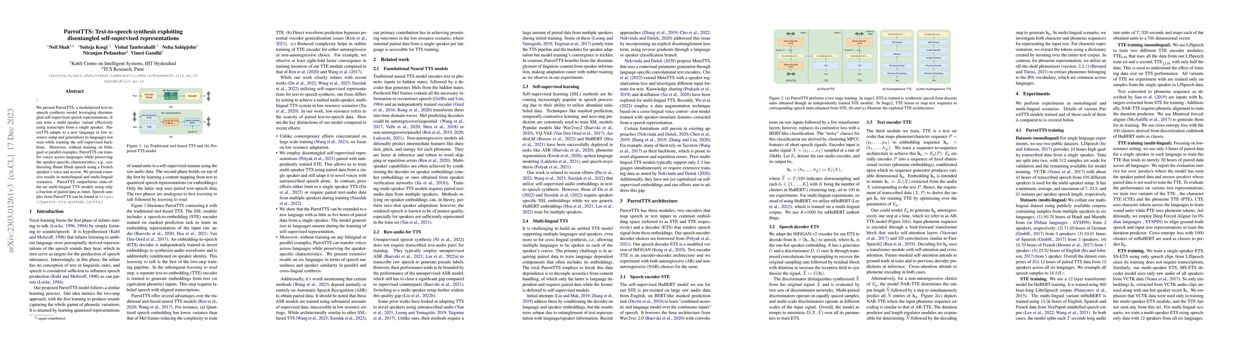 Thumbnail for ParrotTTS: Text-to-Speech synthesis by exploiting self-supervised
  representations