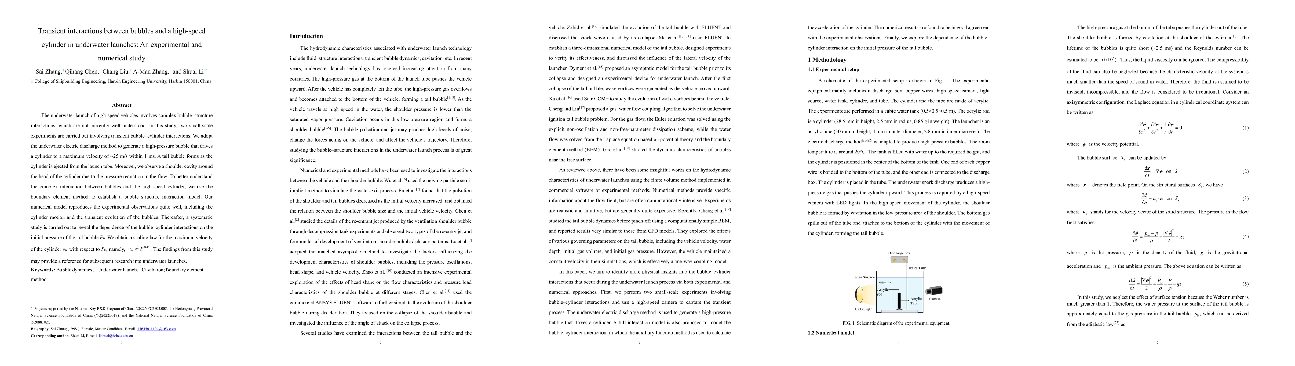 Thumbnail for Transient interactions between bubbles and a high-speed cylinder in
  underwater launches: An experimental and numerical study