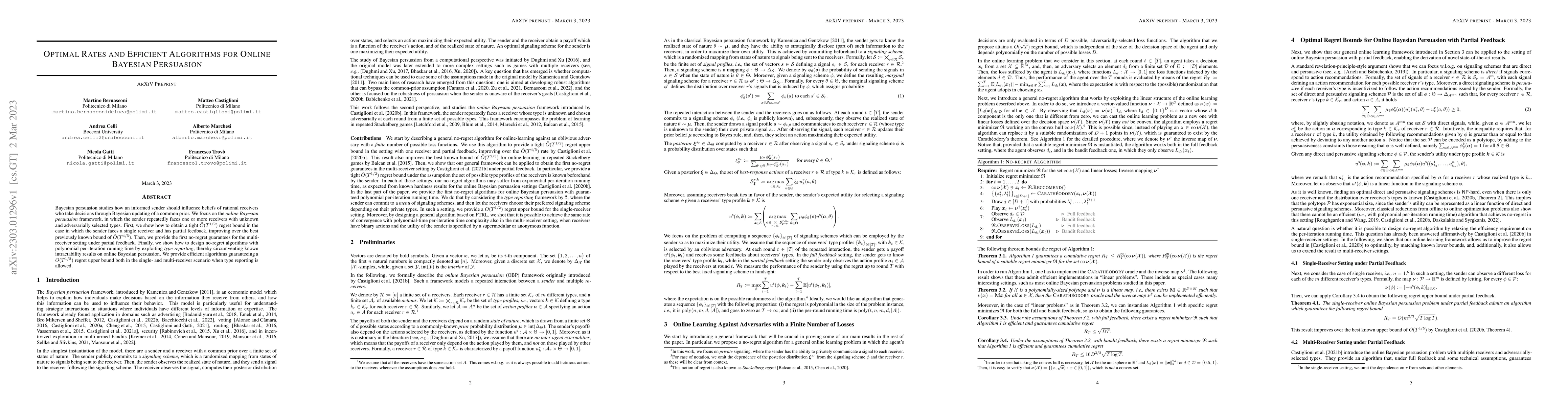 Thumbnail for Optimal Rates and Efficient Algorithms for Online Bayesian Persuasion