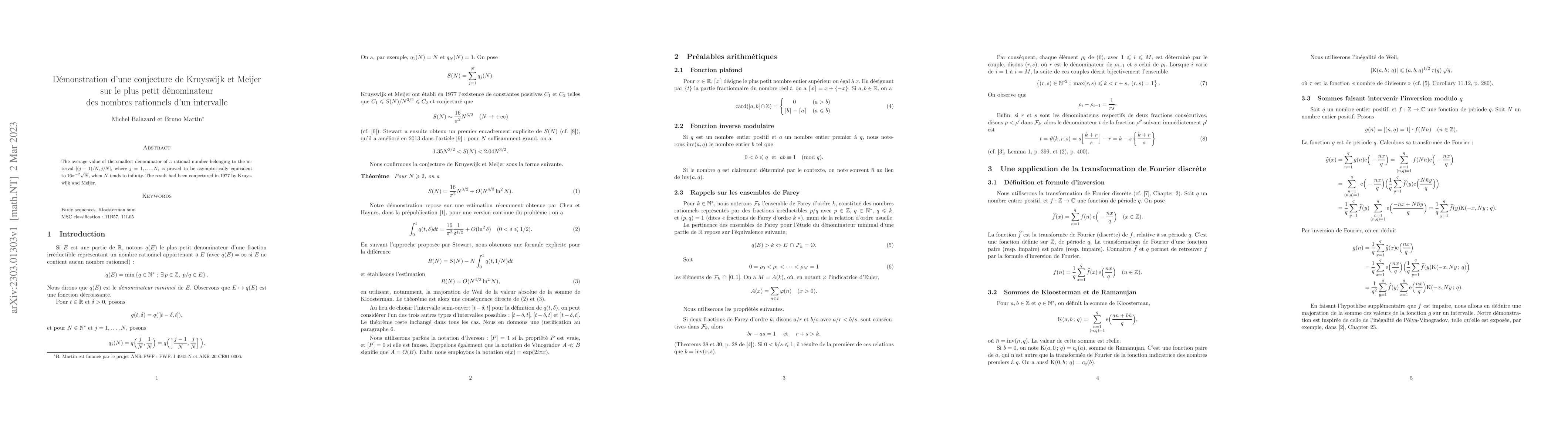 Thumbnail for D{\'e}monstration d'une conjecture de Kruyswijk et Meijer sur le plus
  petit d{\'e}nominateur des nombres rationnels d'un intervalle