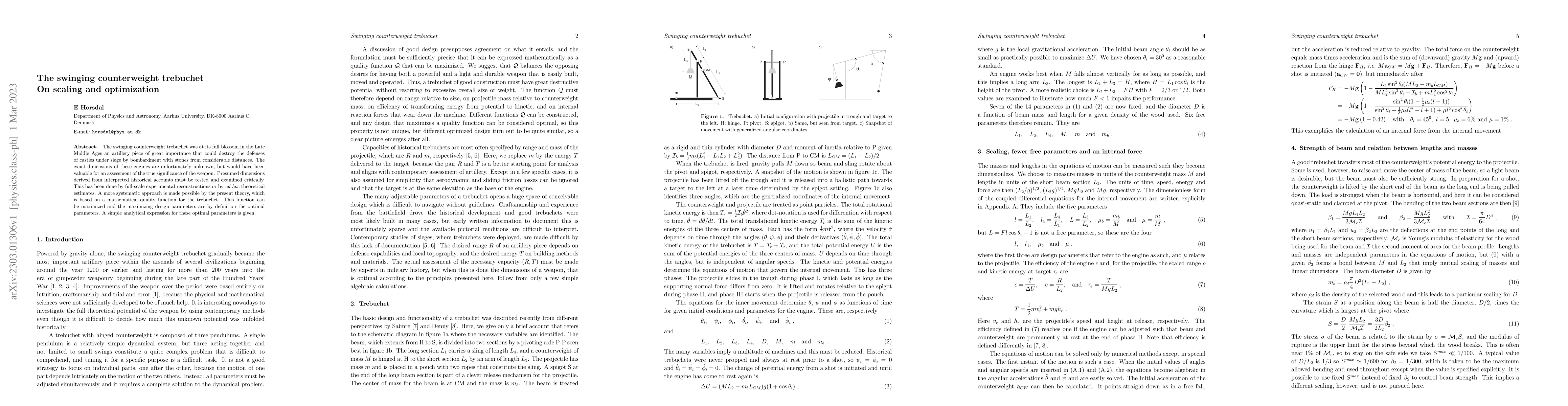 Thumbnail for The swinging counterweight trebuchet. On scaling and optimization