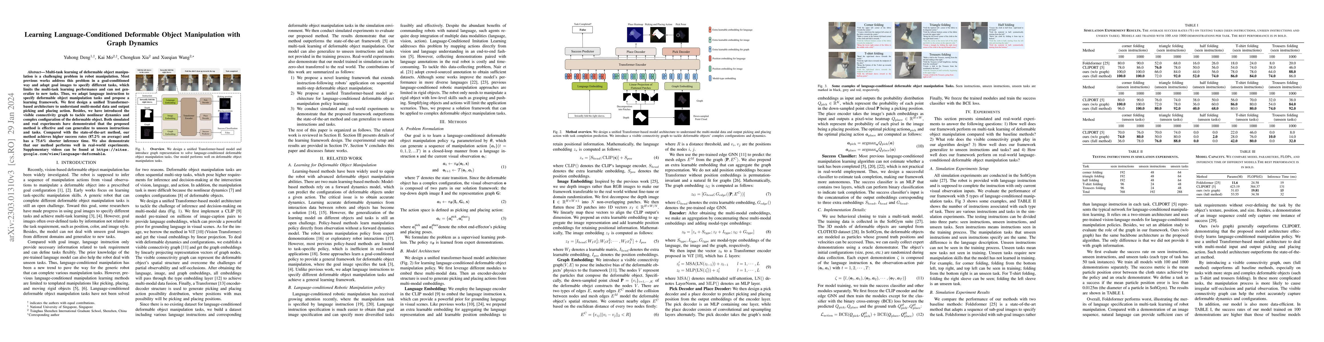 Thumbnail for Learning Language-Conditioned Deformable Object Manipulation with Graph
  Dynamics