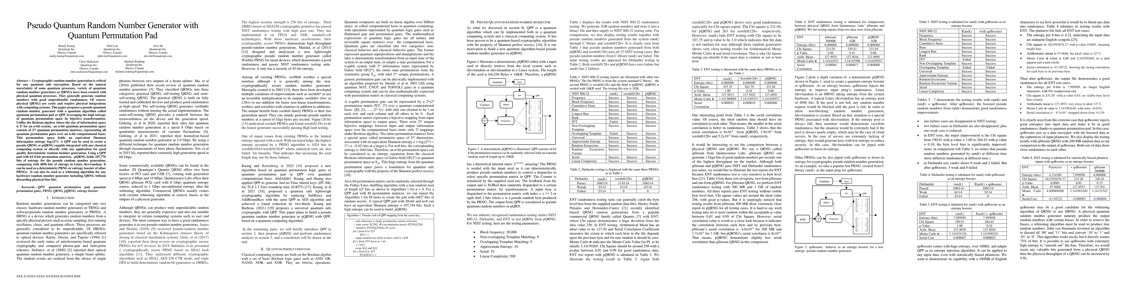 Thumbnail for Pseudo Quantum Random Number Generator with Quantum Permutation Pad