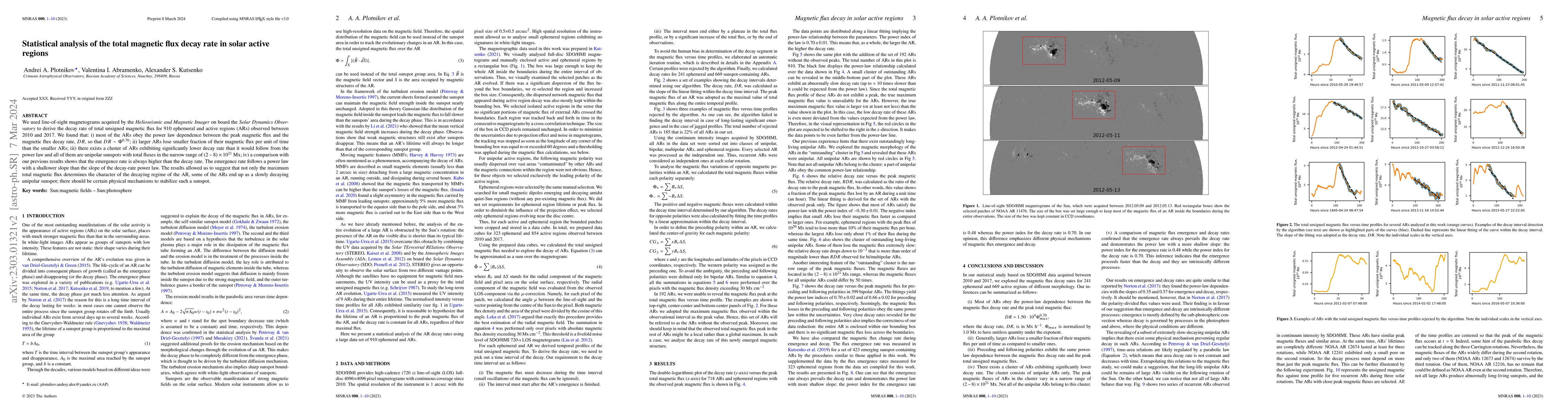 Thumbnail for Statistical analysis of the total magnetic flux decay rate in solar
  active regions