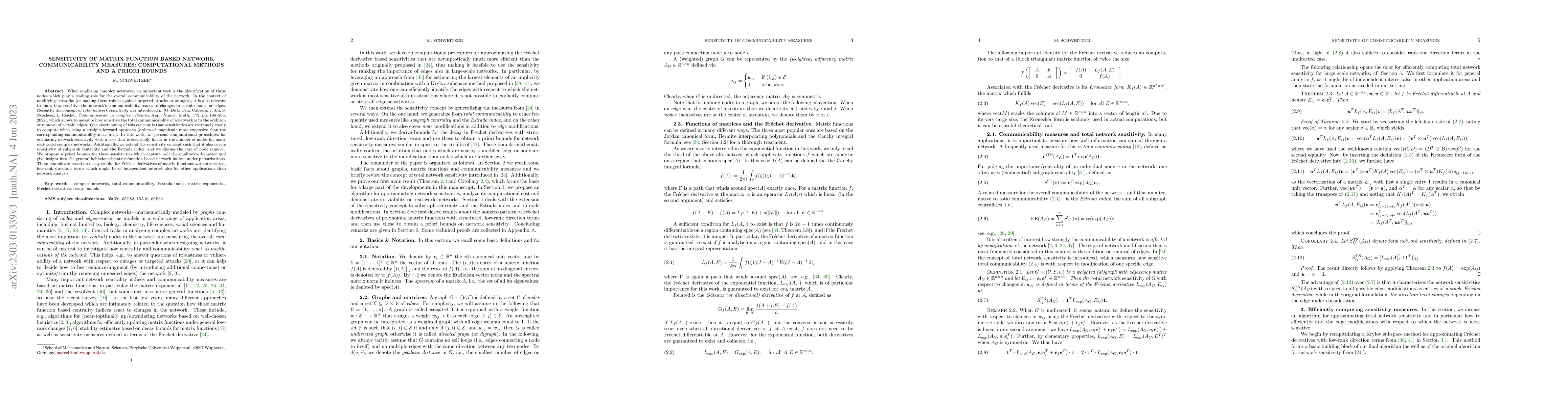 Thumbnail for Sensitivity of matrix function based network communicability measures:
  Computational methods and a priori bounds