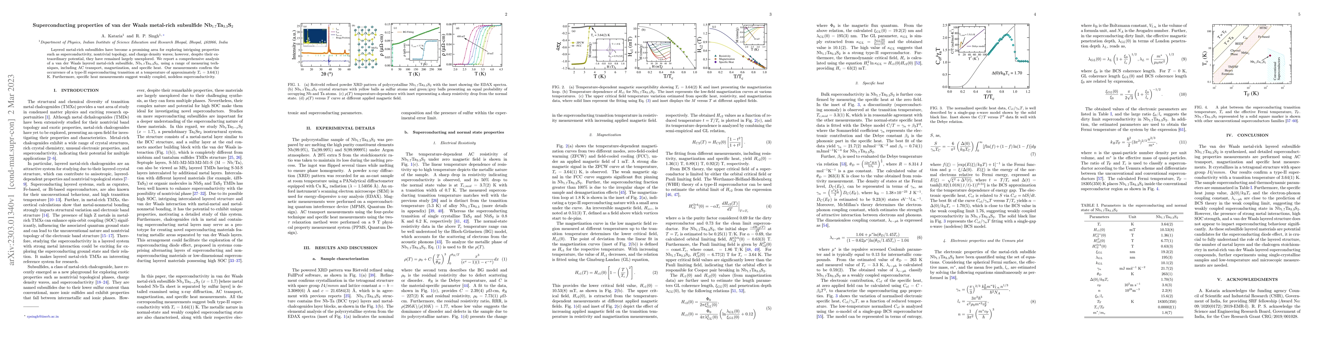 Thumbnail for Superconducting properties of van der Waals metal-rich subsulfide
  Nb$_{1.7}$Ta$_{3.3}$S$_2$