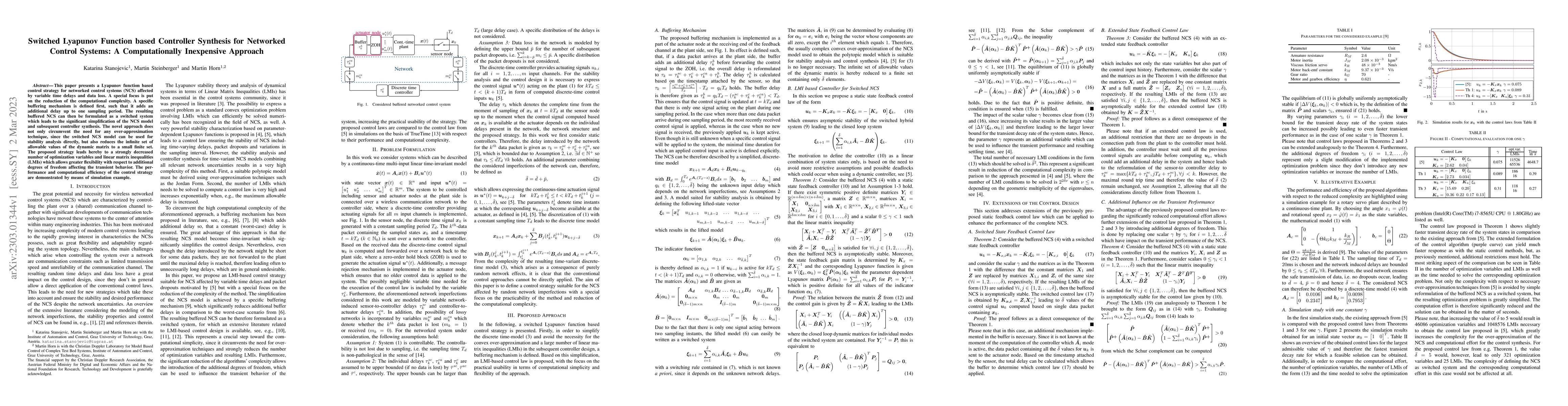 Thumbnail for Switched Lyapunov Function based Controller Synthesis for Networked
  Control Systems: A Computationally Inexpensive Approach