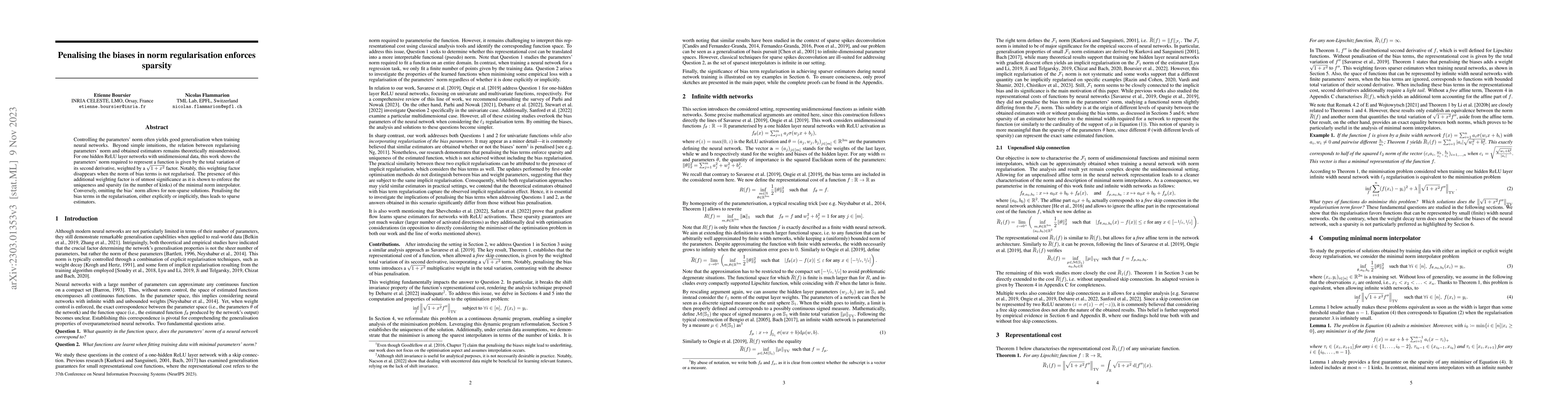 Thumbnail for Penalising the biases in norm regularisation enforces sparsity