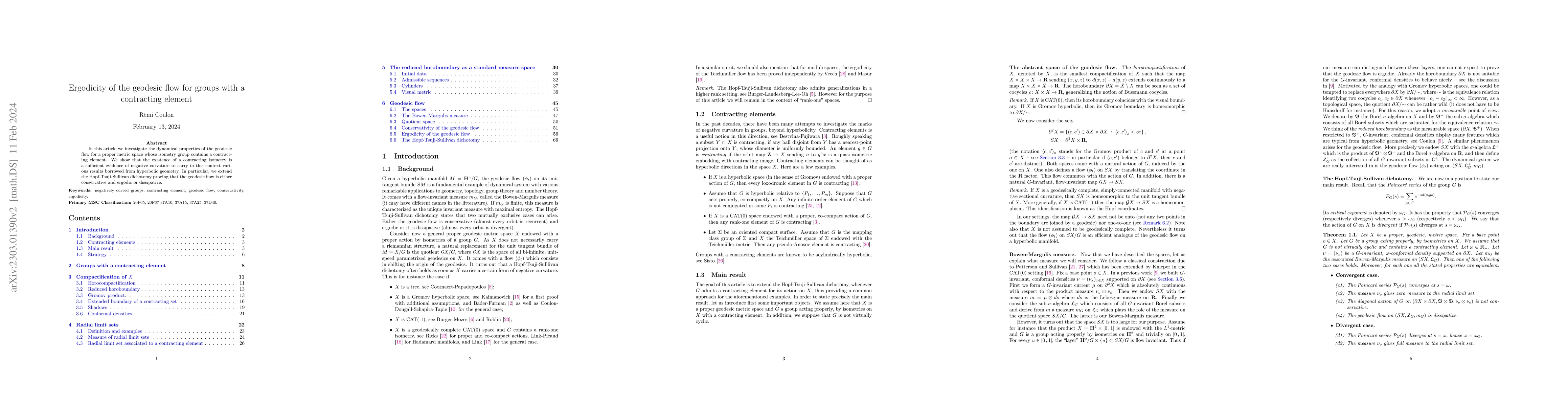 Thumbnail for Ergodicity of the geodesic flow for groups with a contracting element