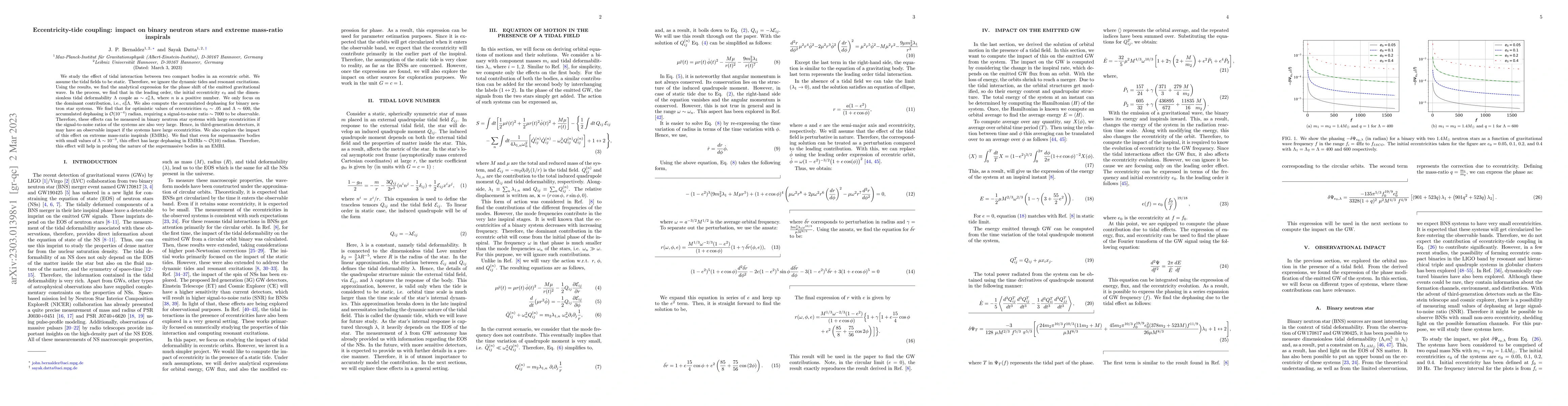 Thumbnail for Eccentricity-tide coupling: impact on binary neutron stars and extreme
  mass-ratio inspirals