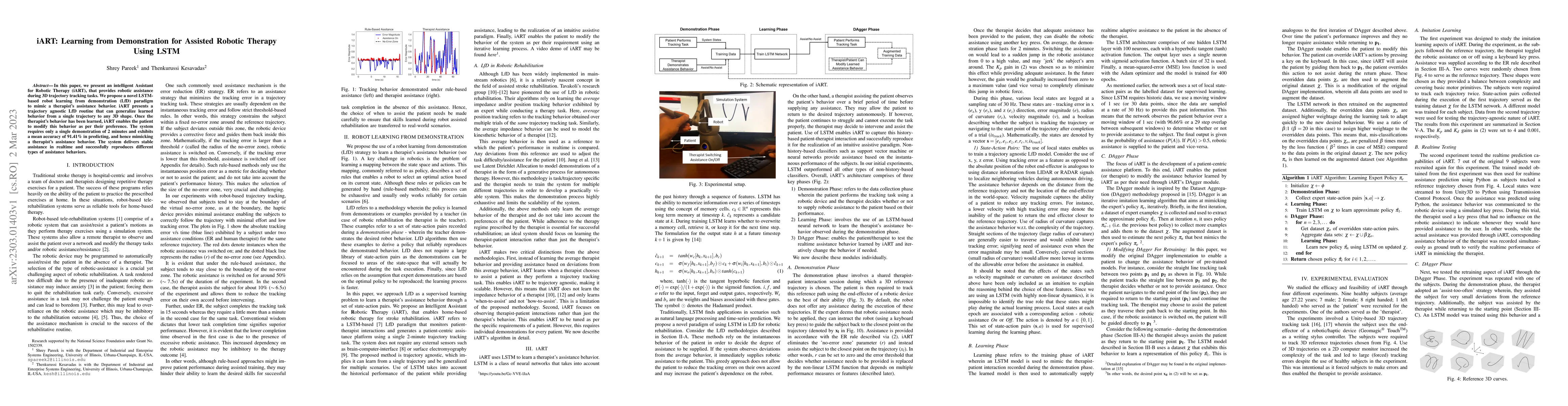 Thumbnail for iART: Learning from Demonstration for Assisted Robotic Therapy Using
  LSTM