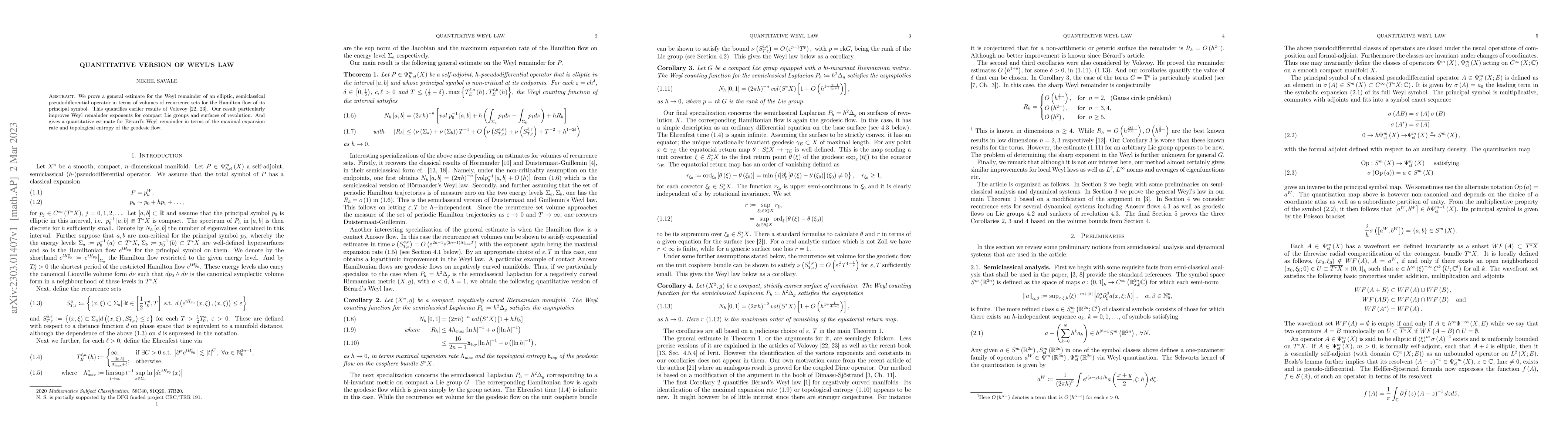 Thumbnail for Quantitative version of Weyl's law