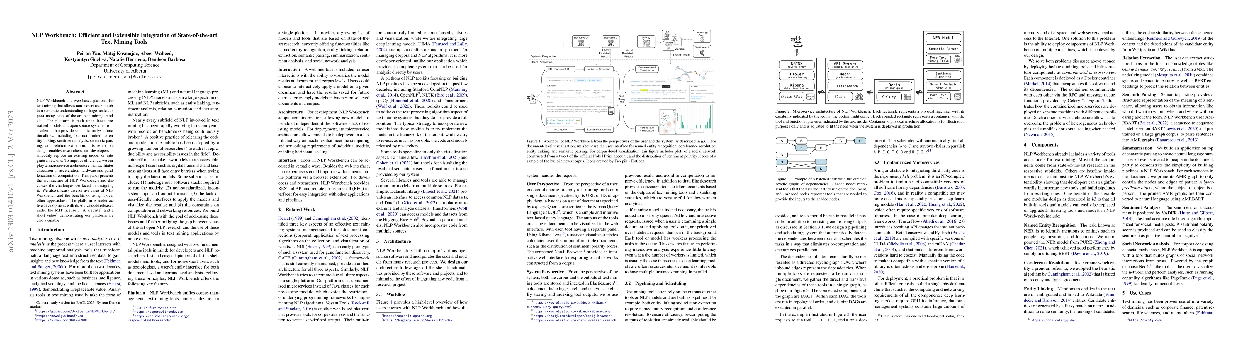 Thumbnail for NLP Workbench: Efficient and Extensible Integration of State-of-the-art
  Text Mining Tools