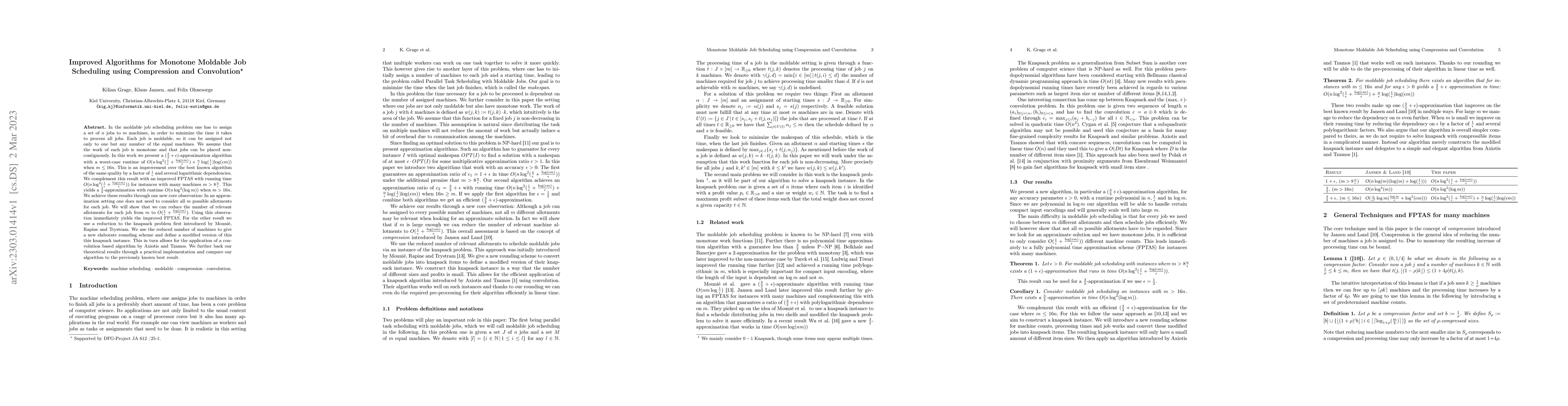 Thumbnail for Improved Algorithms for Monotone Moldable Job Scheduling using
  Compression and Convolution
