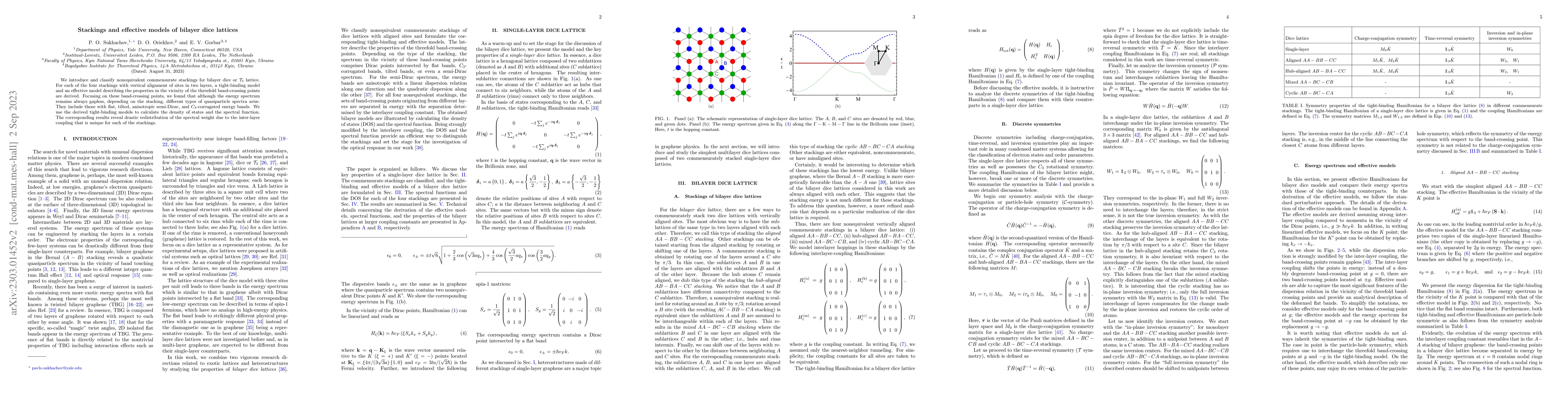 Thumbnail for Stackings and effective models of bilayer dice lattices