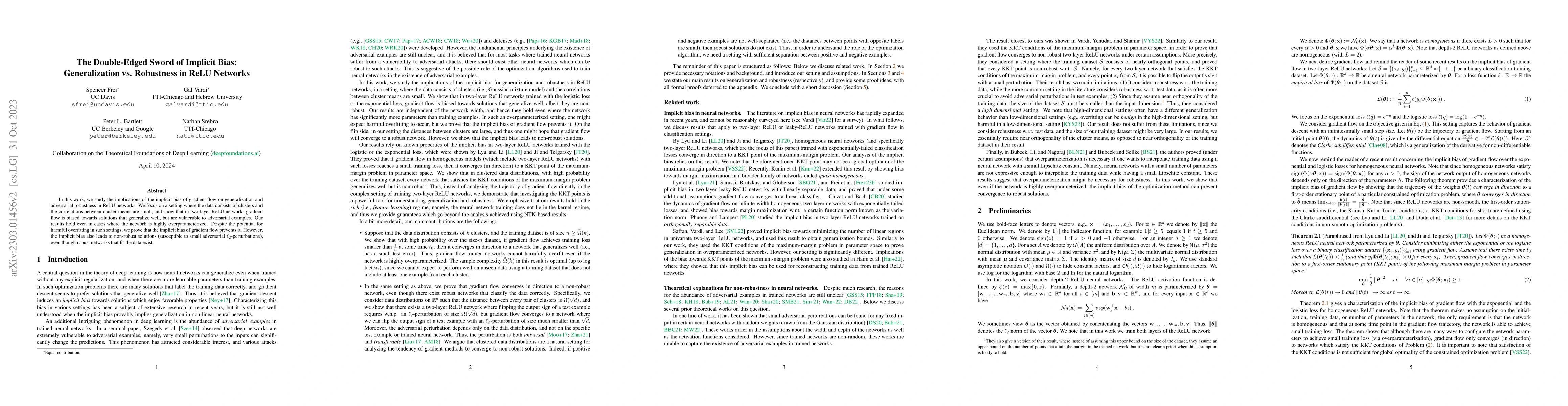 Thumbnail for The Double-Edged Sword of Implicit Bias: Generalization vs. Robustness
  in ReLU Networks