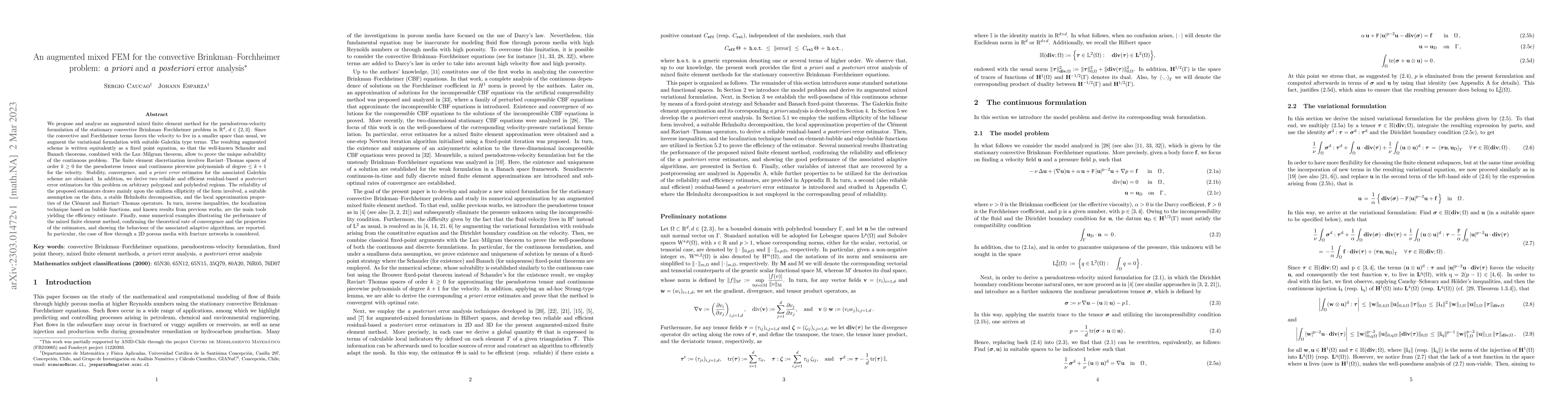 Thumbnail for An augmented mixed FEM for the convective Brinkman-Forchheimer problem:
  a priori and a posteriori error analysis