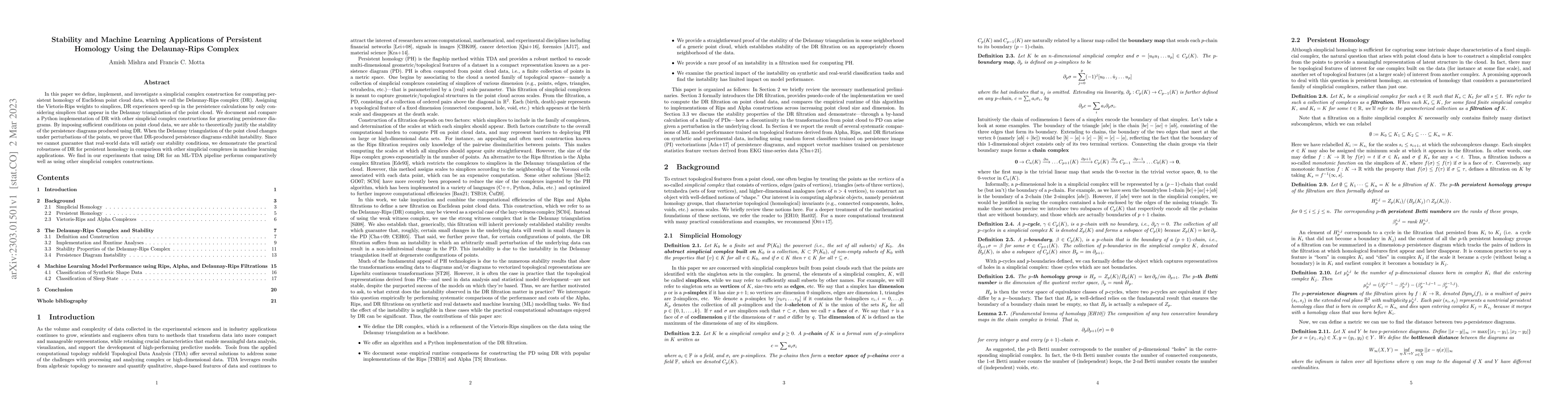Thumbnail for Stability and Machine Learning Applications of Persistent Homology Using
  the Delaunay-Rips Complex