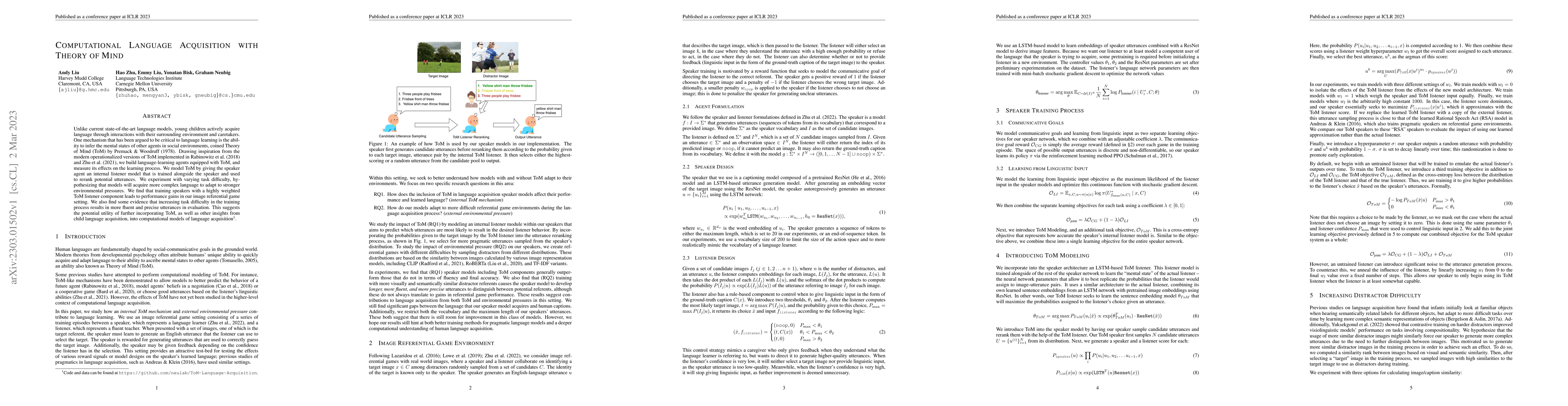 Thumbnail for Computational Language Acquisition with Theory of Mind