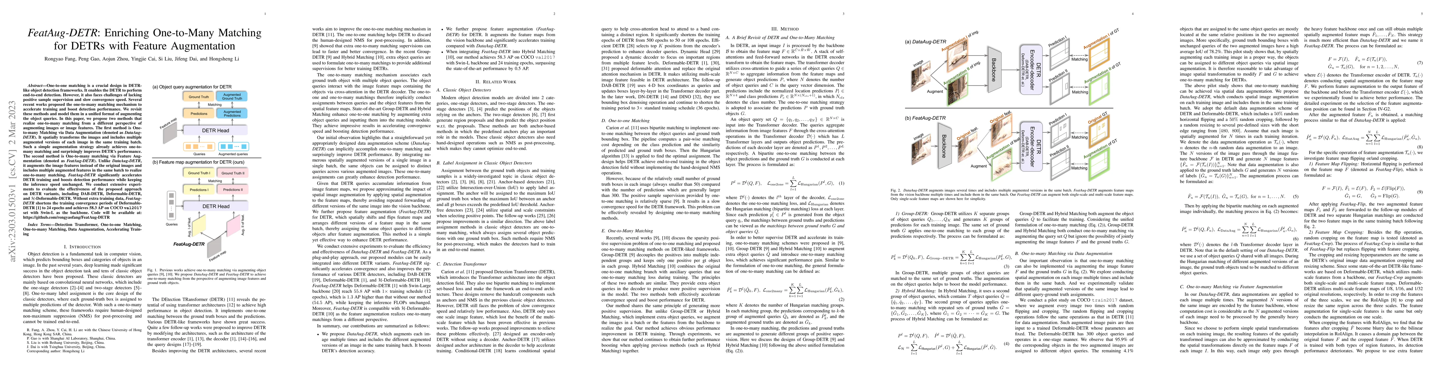 Thumbnail for FeatAug-DETR: Enriching One-to-Many Matching for DETRs with Feature
  Augmentation